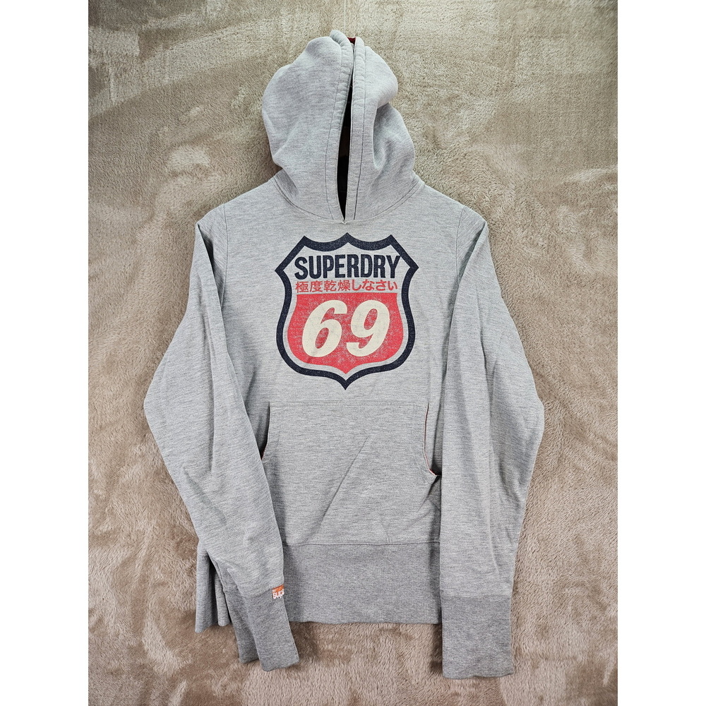 Superdry 69 Hoodie Vintage Style Black Label Garment Spellout Logo Sweatshirt